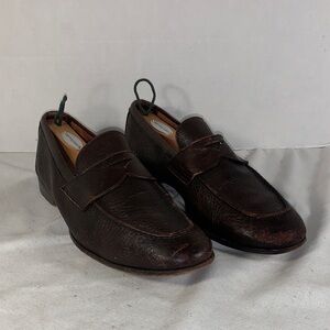 Santoni Mens Brown Leather Penny Loafers